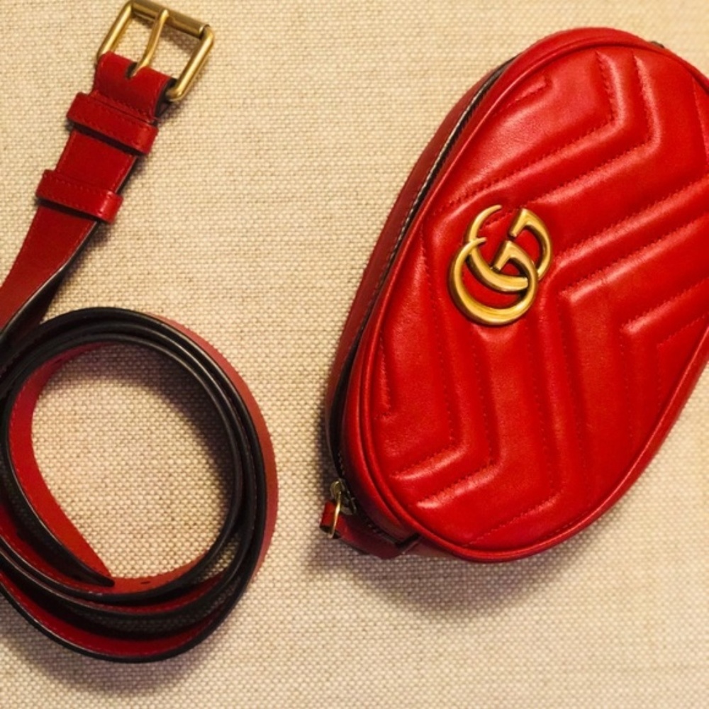Gucci GG Marmont Matelasse Leather Belt Bag Red